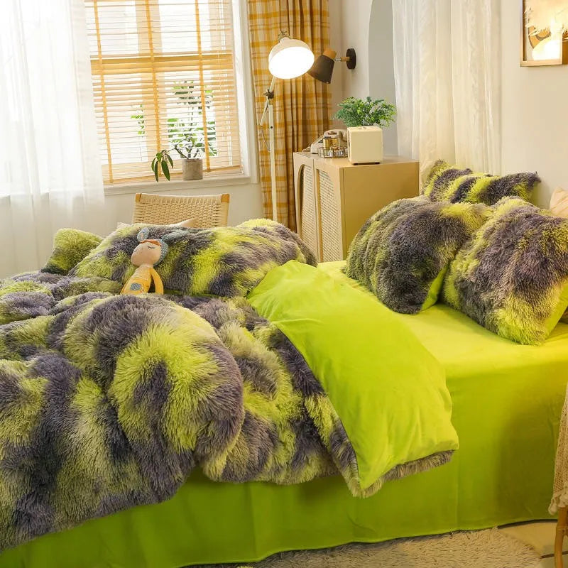 THL1033 Gradient Color Cozy Plush Shaggy Duvet Cover Bedding Sets