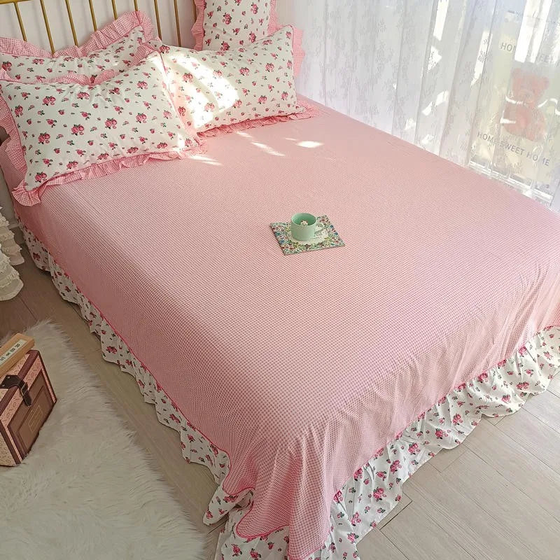 Juego de ropa de cama con funda de edredón estilo granja, 100 % algodón, estilo francés, estilo primaveral, THL1137