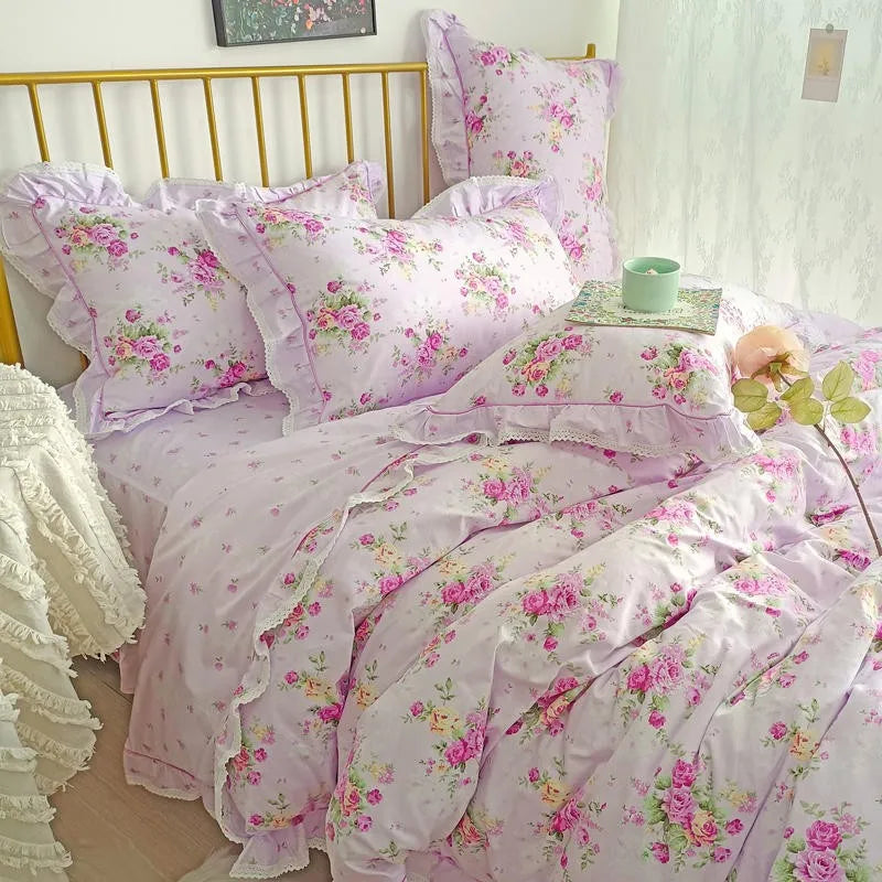 Juego de ropa de cama con funda de edredón estilo granja, 100 % algodón, estilo francés, estilo primaveral, THL1137