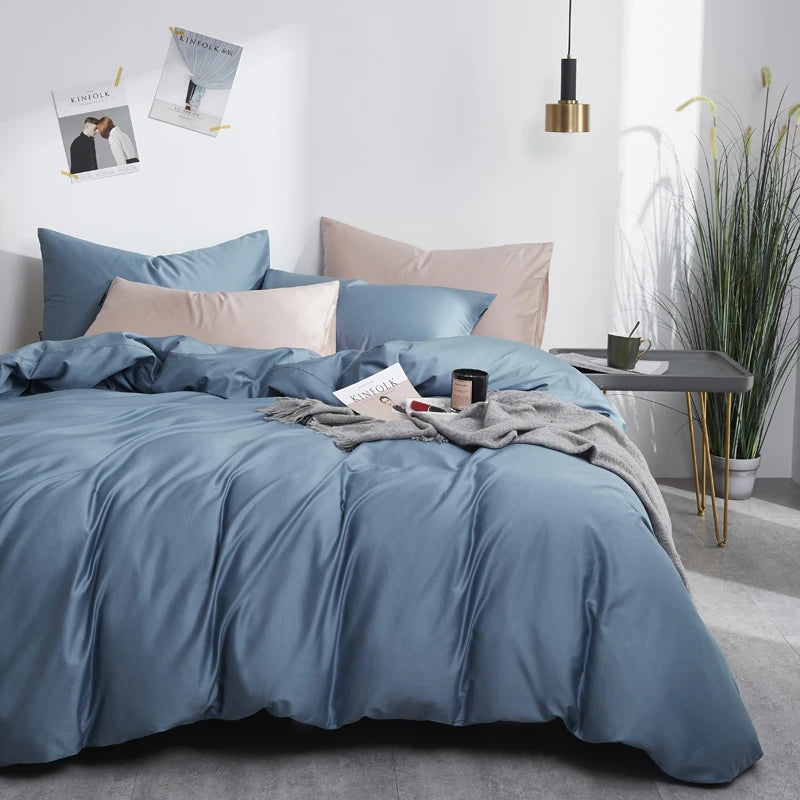 THL1044 Elegant Comfort and Classic Style Silky Soft Pure Egyptian Cotton Solid Color Bedding Set