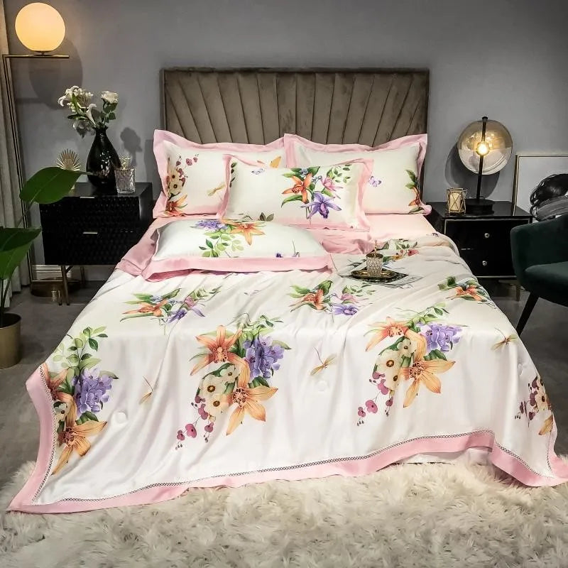 THL1051 Vintage Reversible Floral & Leaf Summer Cooling Coverlet Bedspread Bedding Set