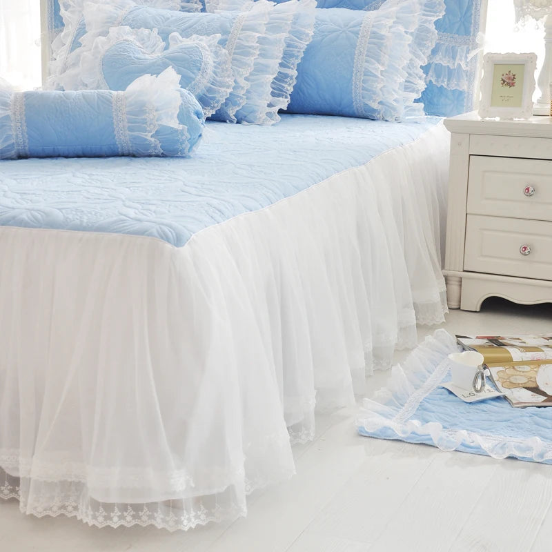 THL1039 Luxurious 100% Cotton Thick Quilted Lace Bedding Set Elegant Wedding & Royal Hotel Home Decor