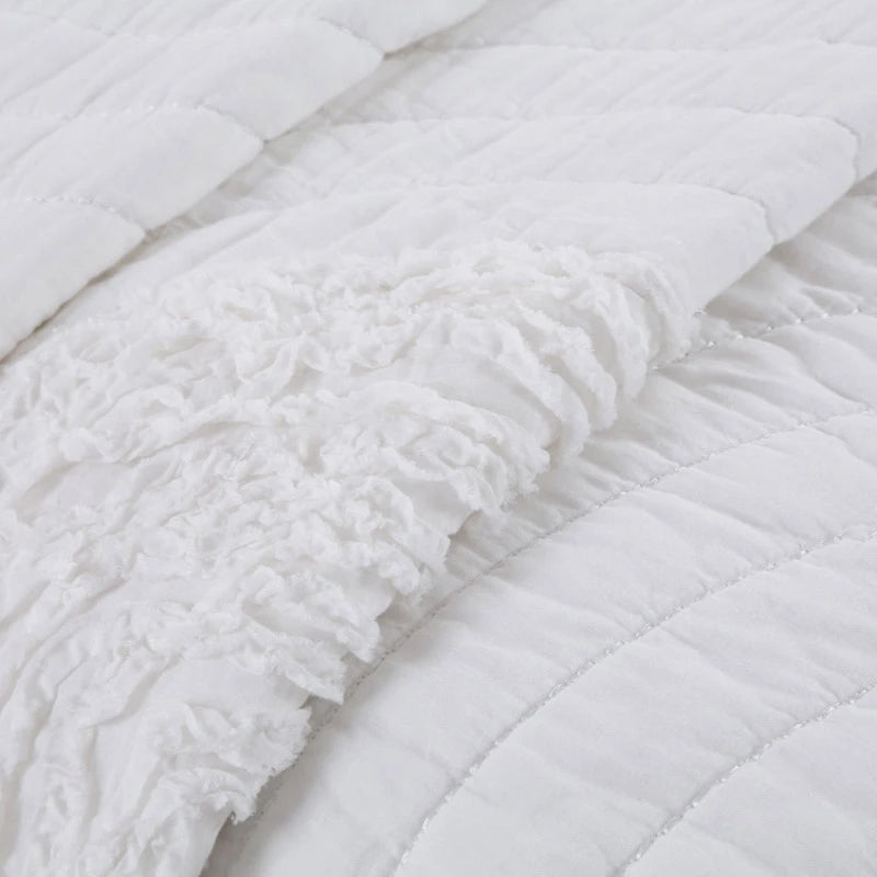 THL1025 Elegant Cotton Quilt Set with Embroidered Bedspread and Quilted Comforter