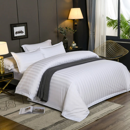 THL1128 Luxurious Hotel Collection 100% Natural Cotton White Bedding Set, Premium Duvet Cover & Bed Sheet Set