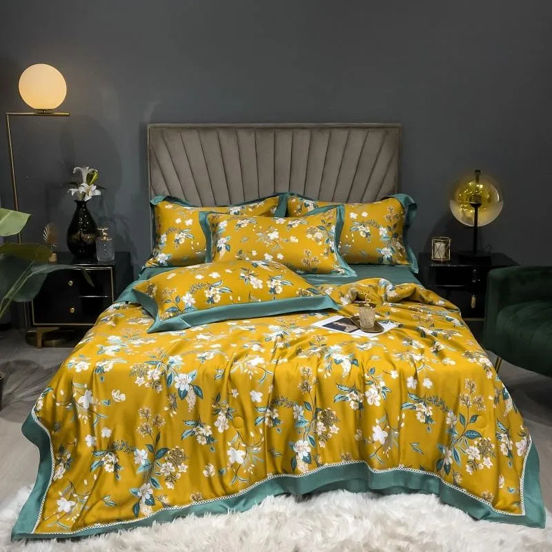 THL1051 Vintage Reversible Floral & Leaf Summer Cooling Coverlet Bedspread Bedding Set