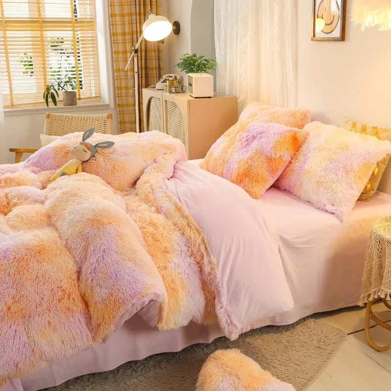 THL1033 Gradient Color Cozy Plush Shaggy Duvet Cover Bedding Sets