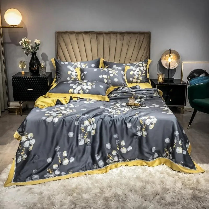 THL1051 Vintage Reversible Floral & Leaf Summer Cooling Coverlet Bedspread Bedding Set