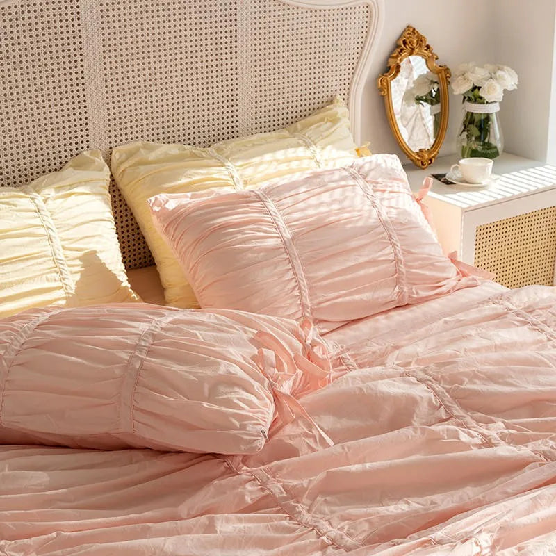 Parure de lit plissée 100 % coton THL1059 Drap de lit doux et élégant pour un confort luxueux