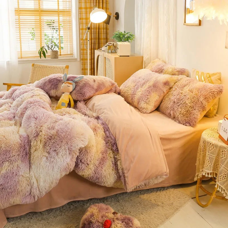 THL1033 Gradient Color Cozy Plush Shaggy Duvet Cover Bedding Sets