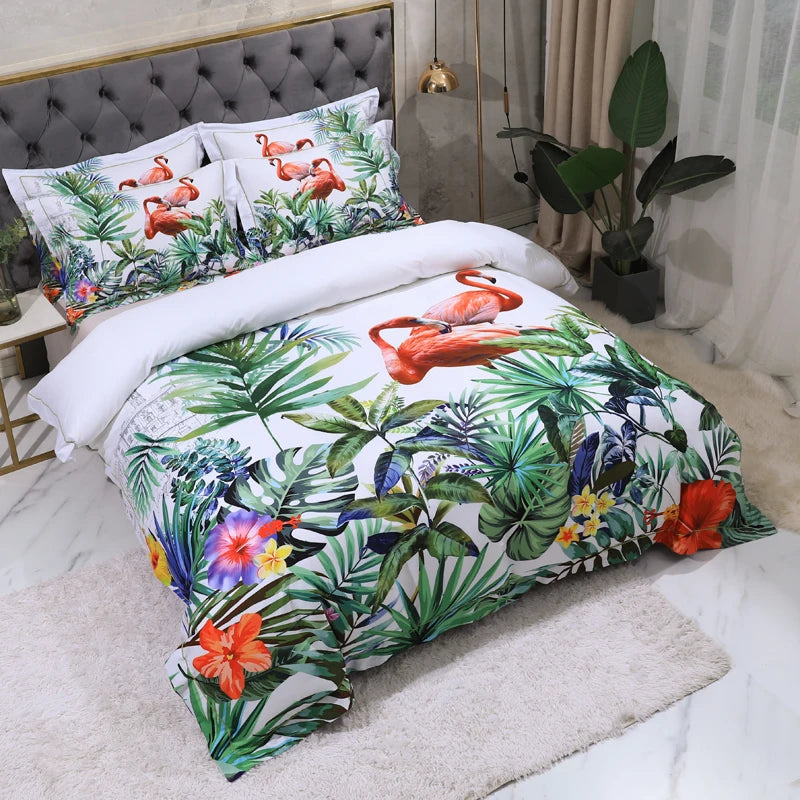 THL1068 Luxury Egyptian Cotton Bed Sheet with Elegant Birds and Flowers Leaf Design