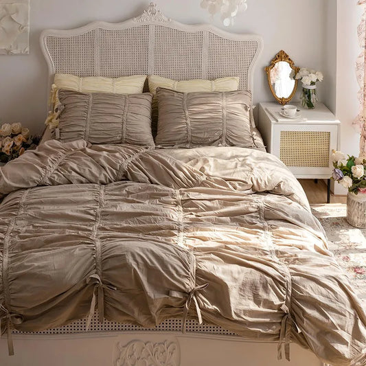 THL1059 Pinch Pleated 100% Cotton Bedding Set Soft and Elegant Bed Sheet for Luxurious Comfort