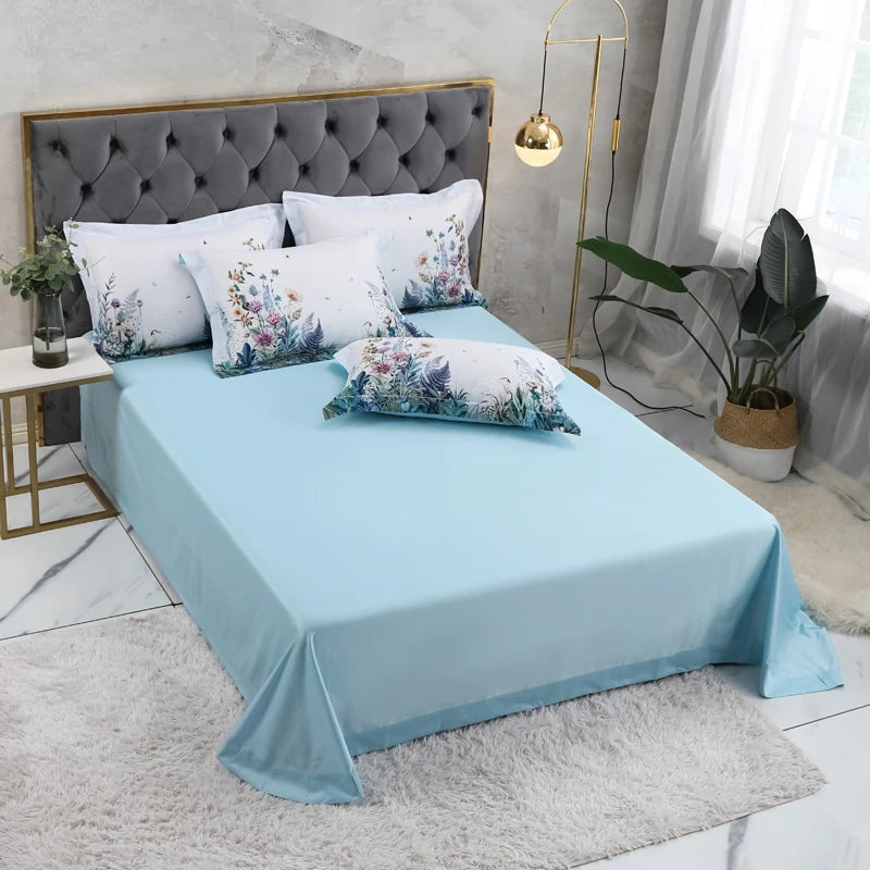 THL1069 Luxury Egyptian Cotton Bed Sheet with Elegant Birds and Flowers Leaf Design