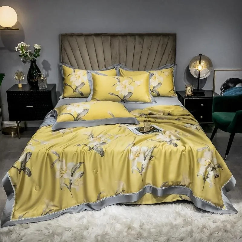 THL1051 Vintage Reversible Floral & Leaf Summer Cooling Coverlet Bedspread Bedding Set