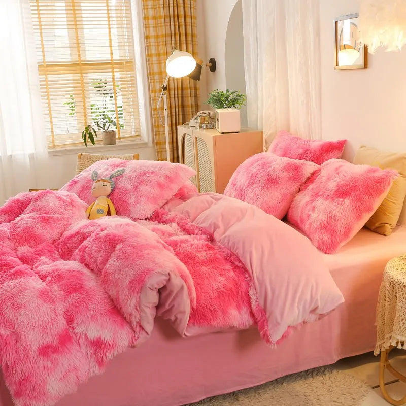 THL1033 Gradient Color Cozy Plush Shaggy Duvet Cover Bedding Sets