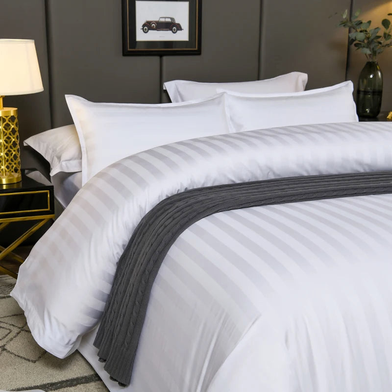 THL1128 Luxurious Hotel Collection 100% Natural Cotton White Bedding Set, Premium Duvet Cover & Bed Sheet Set