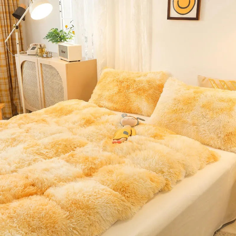 THL1033 Gradient Color Cozy Plush Shaggy Duvet Cover Bedding Sets