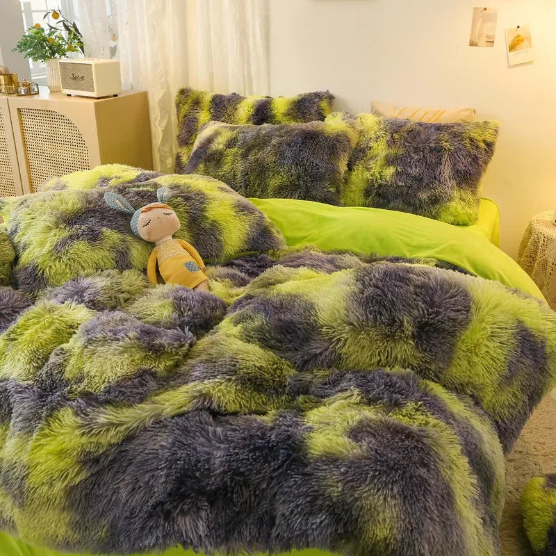 THL1033 Gradient Color Cozy Plush Shaggy Duvet Cover Bedding Sets