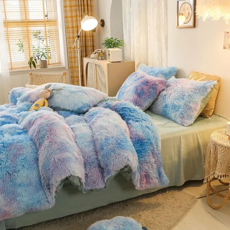 THL1033 Gradient Color Cozy Plush Shaggy Duvet Cover Bedding Sets