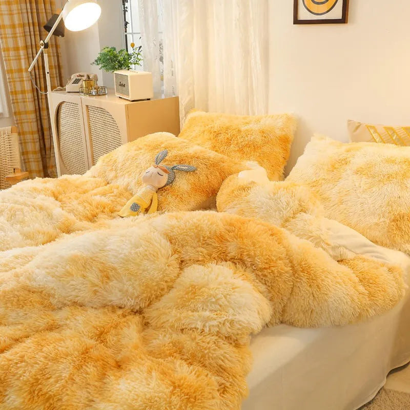 THL1033 Gradient Color Cozy Plush Shaggy Duvet Cover Bedding Sets