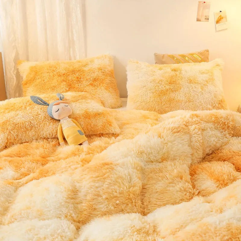 THL1033 Gradient Color Cozy Plush Shaggy Duvet Cover Bedding Sets