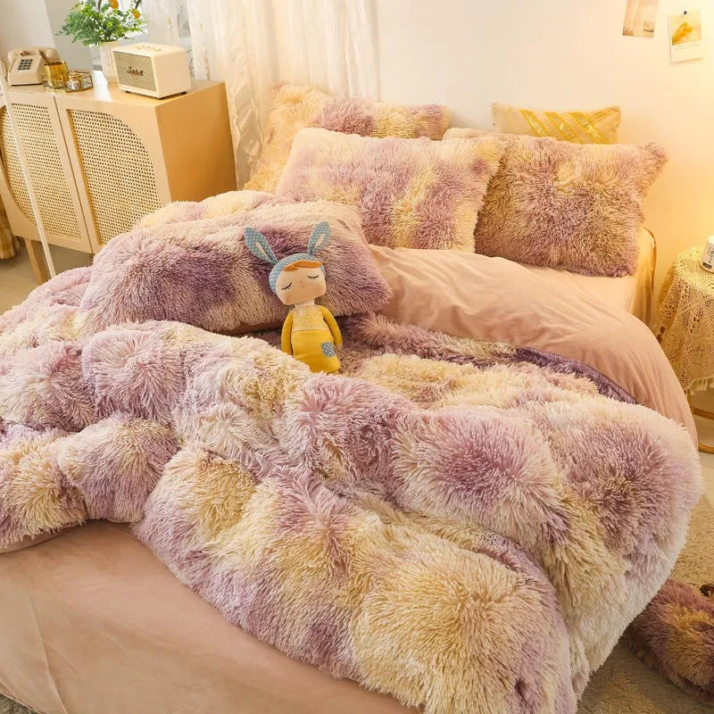 THL1033 Gradient Color Cozy Plush Shaggy Duvet Cover Bedding Sets