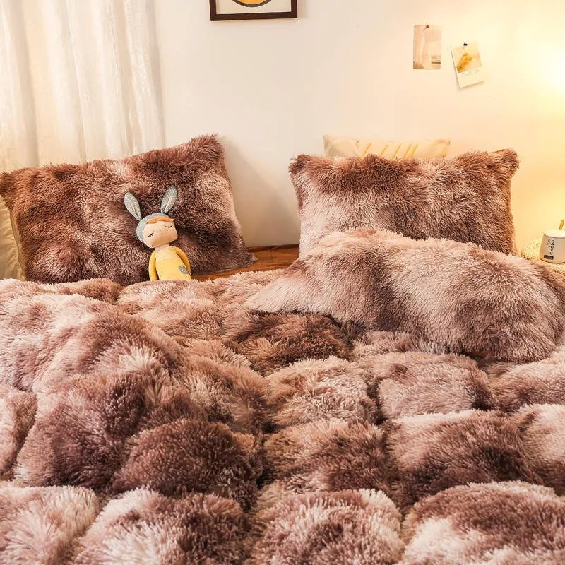 THL1033 Gradient Color Cozy Plush Shaggy Duvet Cover Bedding Sets