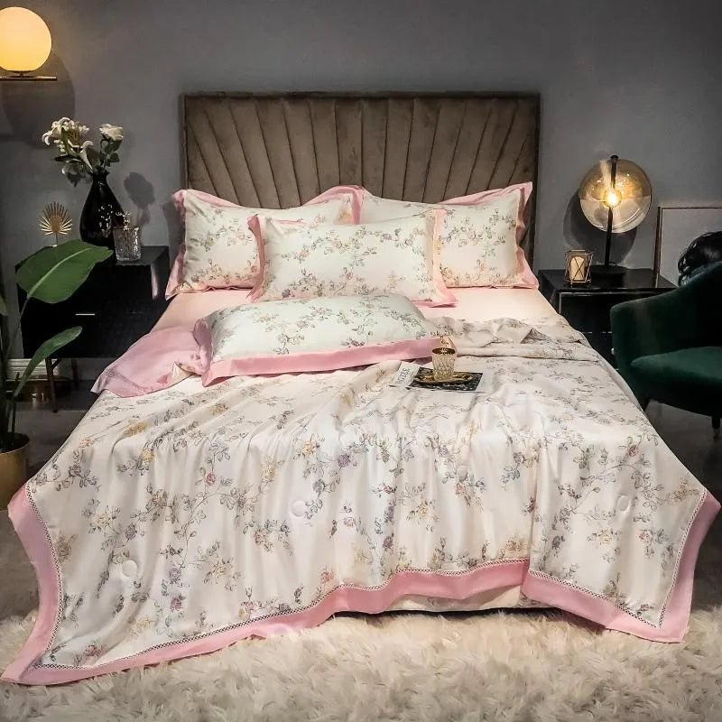 THL1051 Vintage Reversible Floral & Leaf Summer Cooling Coverlet Bedspread Bedding Set