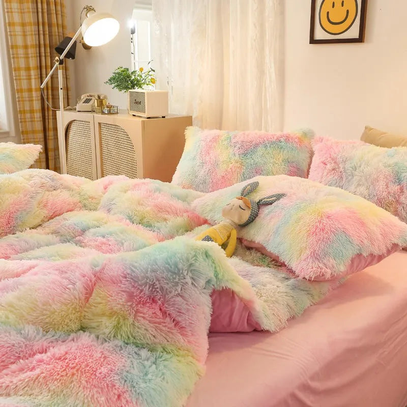 THL1033 Gradient Color Cozy Plush Shaggy Duvet Cover Bedding Sets