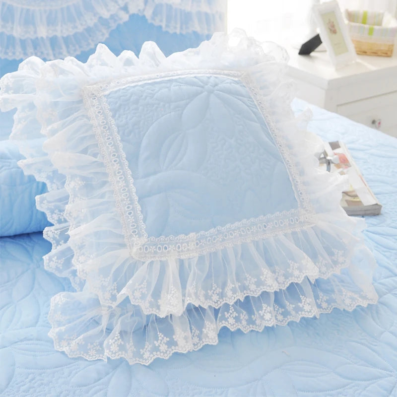 THL1039 Luxurious 100% Cotton Thick Quilted Lace Bedding Set Elegant Wedding & Royal Hotel Home Decor