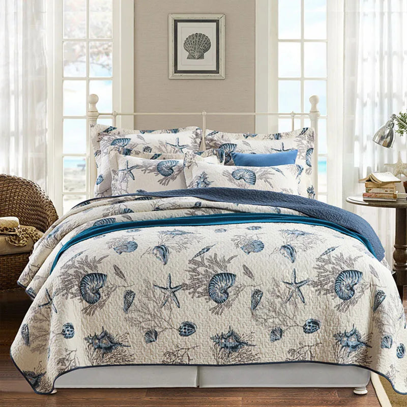 THL1026 Luxury Cotton Bedspread Marine Style Quilt Set