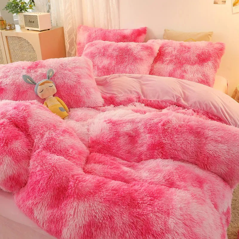 THL1033 Gradient Color Cozy Plush Shaggy Duvet Cover Bedding Sets