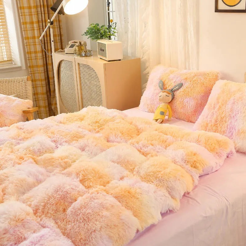 THL1033 Gradient Color Cozy Plush Shaggy Duvet Cover Bedding Sets