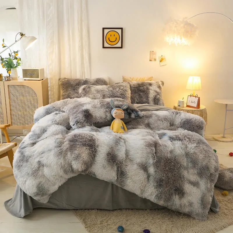 THL1033 Gradient Color Cozy Plush Shaggy Duvet Cover Bedding Sets