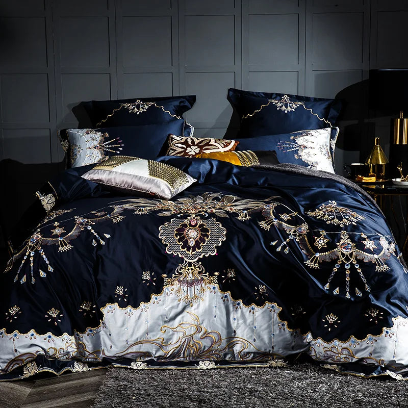 THL1058 Luxury Egyptian Cotton Bedding Set Elegant Embroidery Bed Set