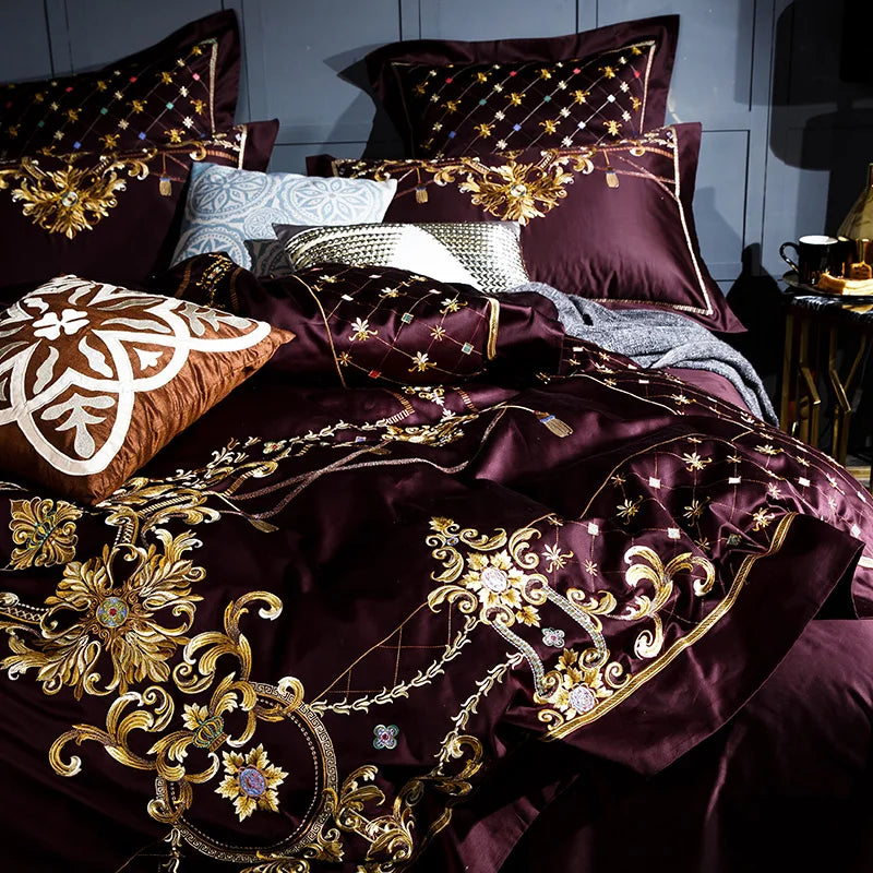 THL1058 Luxury Egyptian Cotton Bedding Set Elegant Embroidery Bed Set