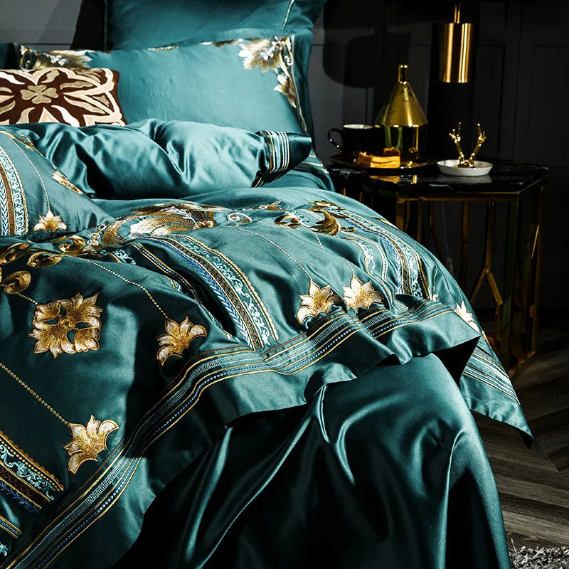 THL1058 Luxury Egyptian Cotton Bedding Set Elegant Embroidery Bed Set