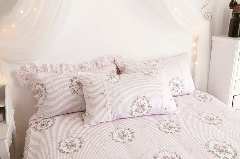 THL1102 Juego de cama floral de rosas 100 % algodón, colección para dormitorio de niña