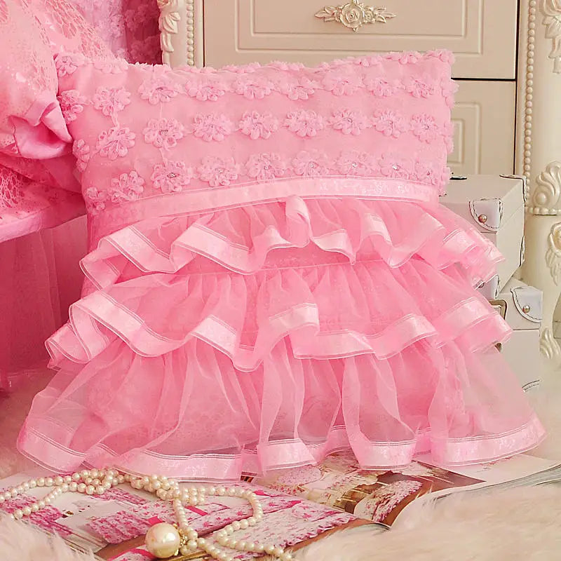 THL1099 Juego de cama elegante y acogedor de estilo princesa con encaje para bodas