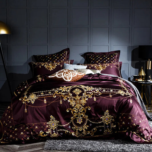 THL1058 Luxury Egyptian Cotton Bedding Set Elegant Embroidery Bed Set