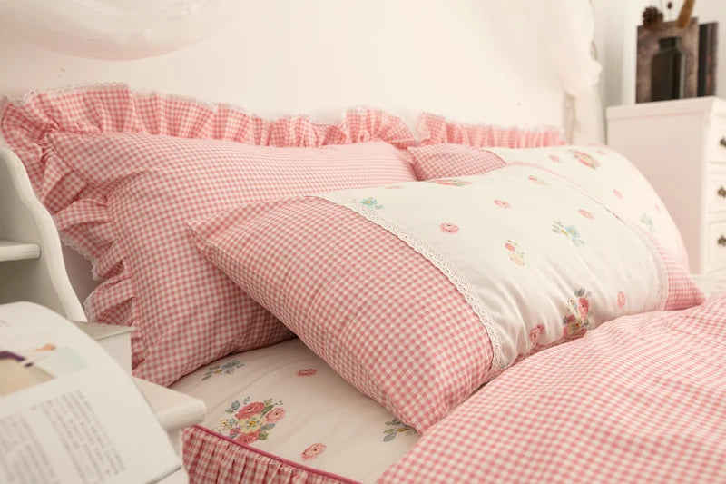 THL1102 Juego de cama floral de rosas 100 % algodón, colección para dormitorio de niña