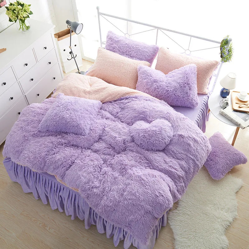 THL1089 Princess Aesthetic Fleece Bedding Set Cozy Duvet Cover for Ultimate Comfort