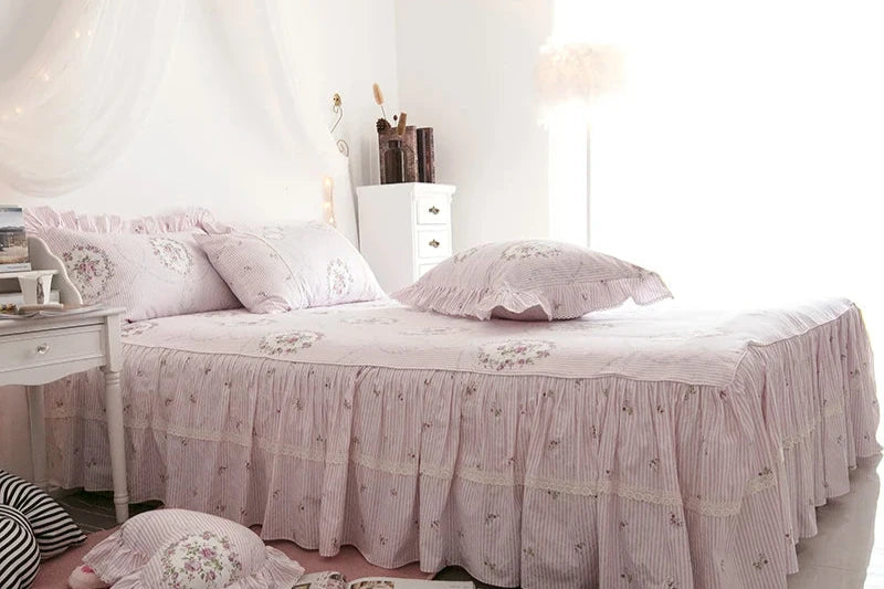 THL1102 Juego de cama floral de rosas 100 % algodón, colección para dormitorio de niña