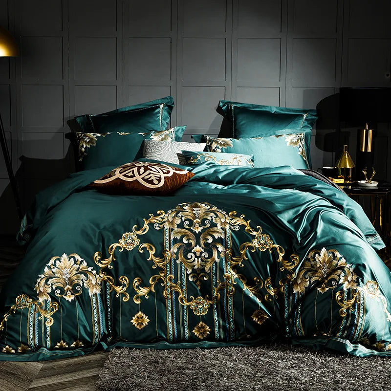 THL1058 Luxury Egyptian Cotton Bedding Set Elegant Embroidery Bed Set