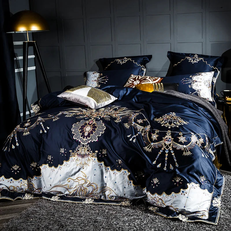 THL1058 Luxury Egyptian Cotton Bedding Set Elegant Embroidery Bed Set