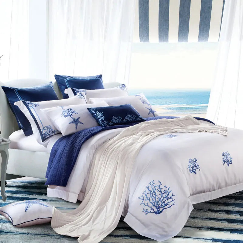 THL1037 Premium Egyptian Cotton White Embroidery Duvet Cover Set