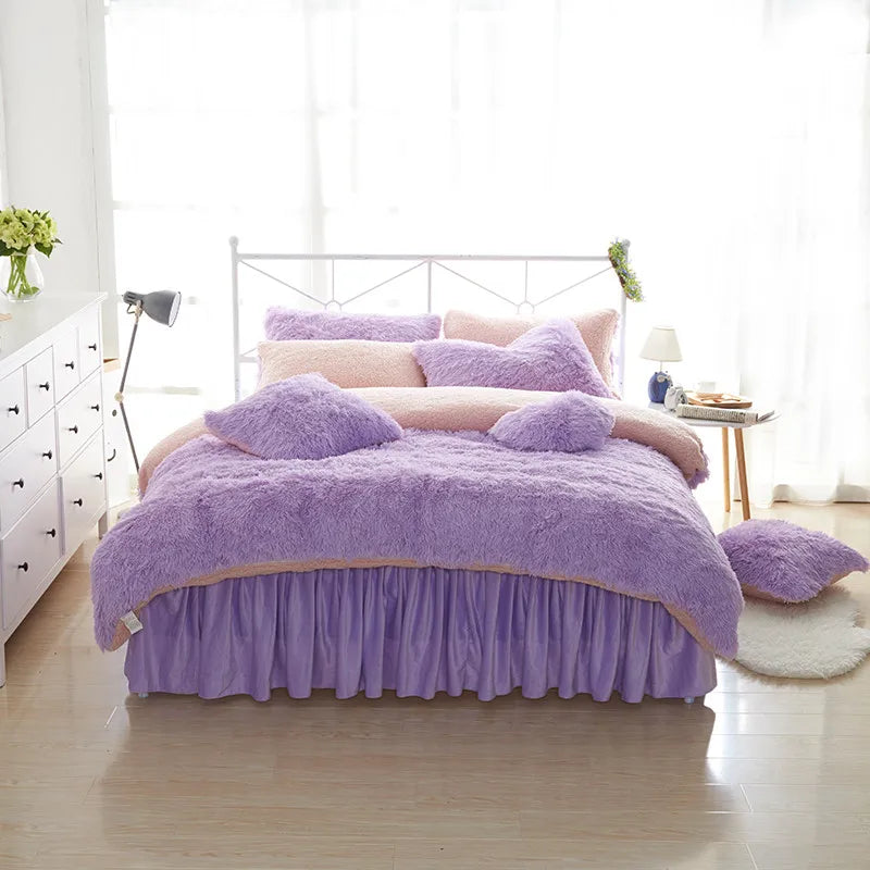 THL1089 Princess Aesthetic Fleece Bedding Set Cozy Duvet Cover for Ultimate Comfort