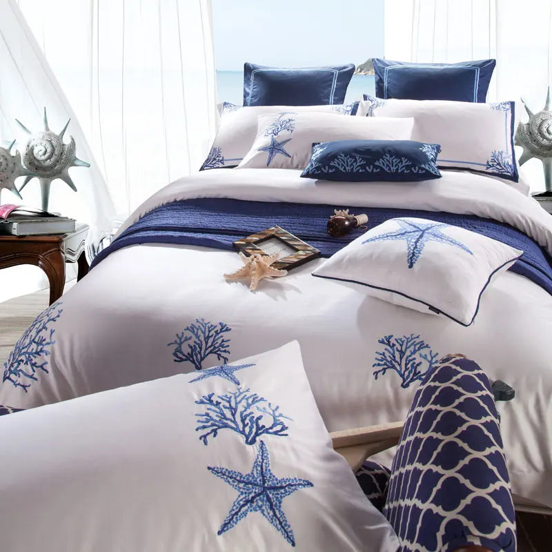 THL1037 Premium Egyptian Cotton White Embroidery Duvet Cover Set