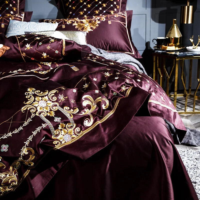 THL1058 Luxury Egyptian Cotton Bedding Set Elegant Embroidery Bed Set