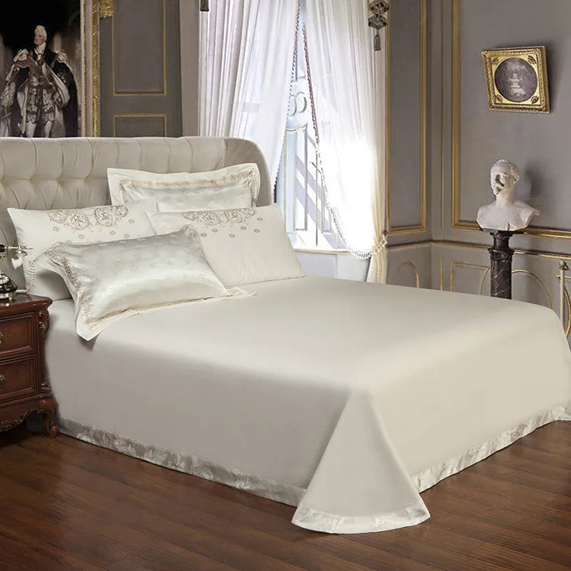 THL1067 Silver Gray Luxury Silky Satin Jacquard Embroidery Bedding Set