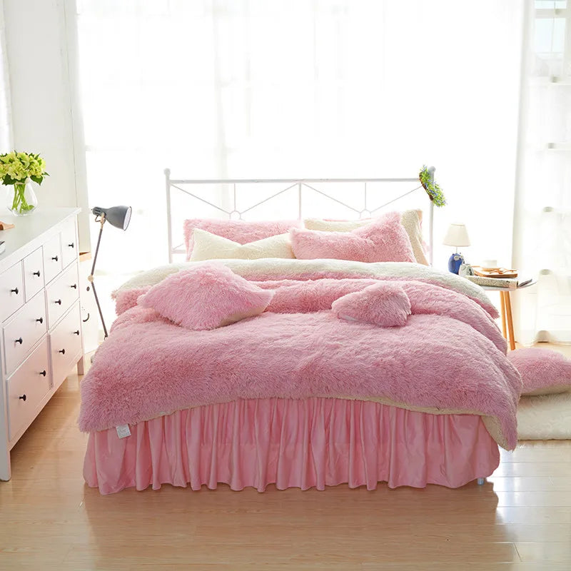 THL1089 Princess Aesthetic Fleece Bedding Set Cozy Duvet Cover for Ultimate Comfort